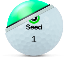 Load image into Gallery viewer, Seed Golf SD02 golf ball with cutaway view showing inner glowing core and dimpled outer surface