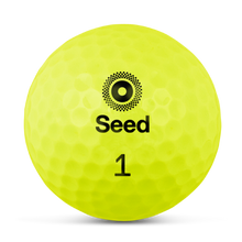 Load image into Gallery viewer, Seed Golf SD01 yellowAF golf ball with logo and number 1, best value tour golf ball for performance