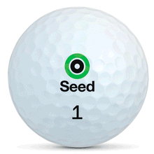 Load image into Gallery viewer, Seed Golf white golf ball with green and black logo and number one custom printed golf balls