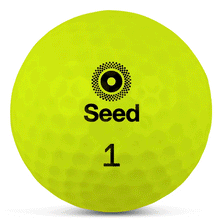 Load image into Gallery viewer, Bright yellow Seed Golf custom printed golf balls with logo and number one for South Africa