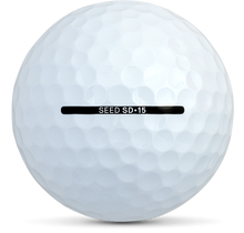 Load image into Gallery viewer, Close-up of white Seed Golf ball with Seed SD 15 marking in Seed Golf ball bundle deal