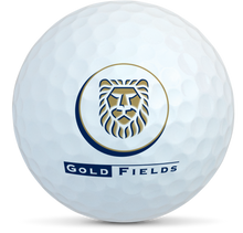 Load image into Gallery viewer, Seed Golf South Africa personalised white golf ball with Gold Fields lion logo