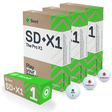 Load image into Gallery viewer, Seed Golf personalised SD X1 golf balls and packaging in green and brown from South Africa