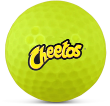 Load image into Gallery viewer, Bright yellow Personalised Golf Balls with Cheetos logo by Seed Golf South Africa