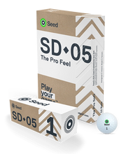 Load image into Gallery viewer, Seed SD-05 golf balls packaging with a golf ball on a white background
