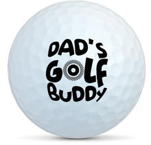 Load image into Gallery viewer, White golf ball with Dad&#39;s Golf Buddy custom printed text, Seed Golf customised golf balls