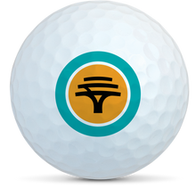 Load image into Gallery viewer, Seed Golf Customised Golf Balls with unique blue and gold logo on white dimpled surface