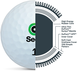 Seed Golf SD02 golf ball with detailed diagram showing high energy rubber core and urethane cover Tour performance golf balls