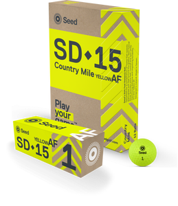 Seed Golf SD 15 Country Mile Yellow AF golf balls with bright yellow packaging from South Africa Best value premium distance golf ball
