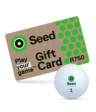 Load image into Gallery viewer, Seed Golf gift card with green polka dots and golf ball for South Africa players Give the Gift of Golf