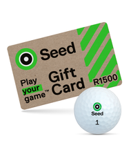 Load image into Gallery viewer, Seed Golf gift card with 1500 Rand value and Seed branded golf ball for South Africa players Give the Gift of Golf