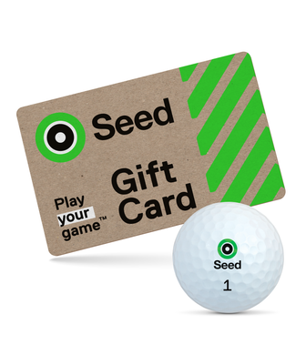 Seed Golf gift card with green design and Seed branded golf ball for South Africa players Give the Gift of Golf