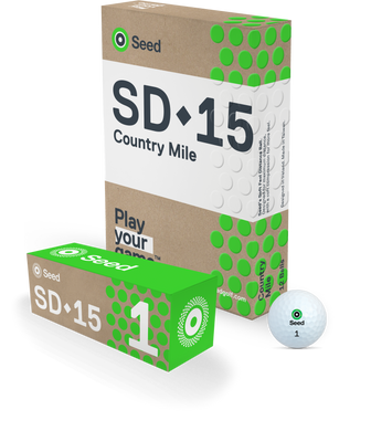 Seed Golf ball bundle deal featuring Seed SD 15 Country Mile golf balls with eco-friendly packaging