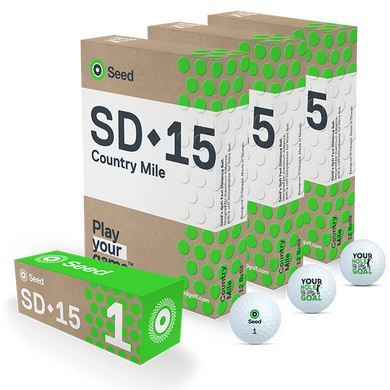 Seed Golf SD 15 golf balls packaging and Personalised Golf Balls with custom text options