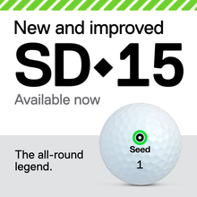 Load image into Gallery viewer, Seed Golf SD 15 Personalized Golf Balls showing new and improved design with Seed logo and number 1